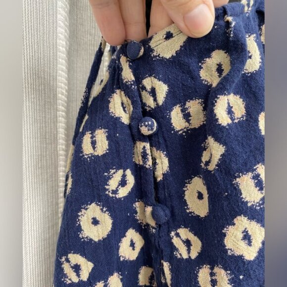 Free People Navy Blue and Cream Babydoll Top Dress With Tie Straps Size M - Picture 10 of 14